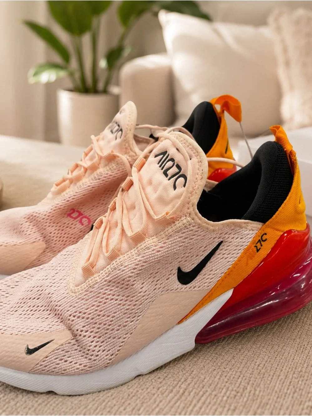 Nike Women's Air Max 270 Peach Pink with Orange Accents